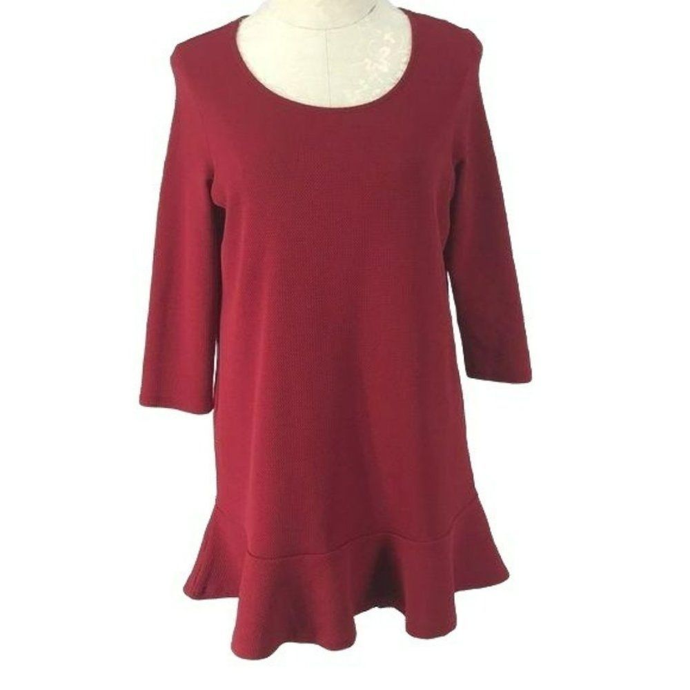 Lime & Chill Woman's Boutique Burgundy Peplum Style Tunic Blouse Size Small